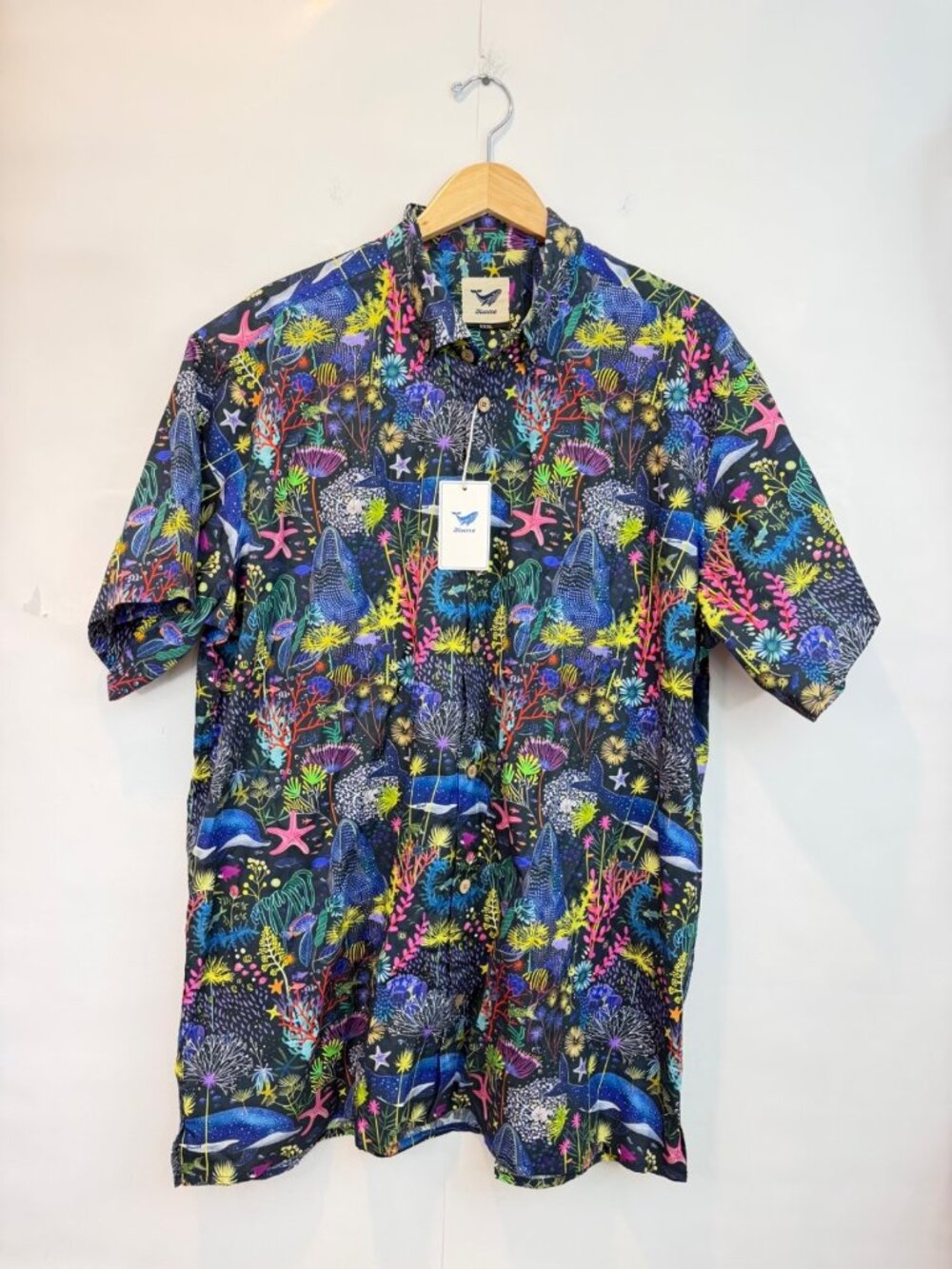 Yiume Men's Short Sleeve Button Down Camp Shirt Cotton Size XXXL Blue Dolphins